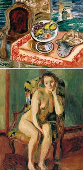 Impressionistische Gemälde, Stillleben + Frau auf einem Stuhl
