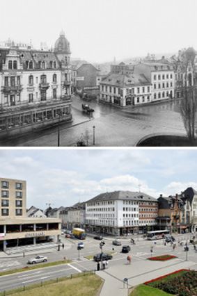 Fotos Porta-Nigra-Platz um 1920 und 2011