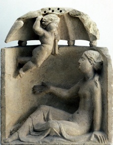 Statue, die die Szene von Danae und der Goldregen darstellt